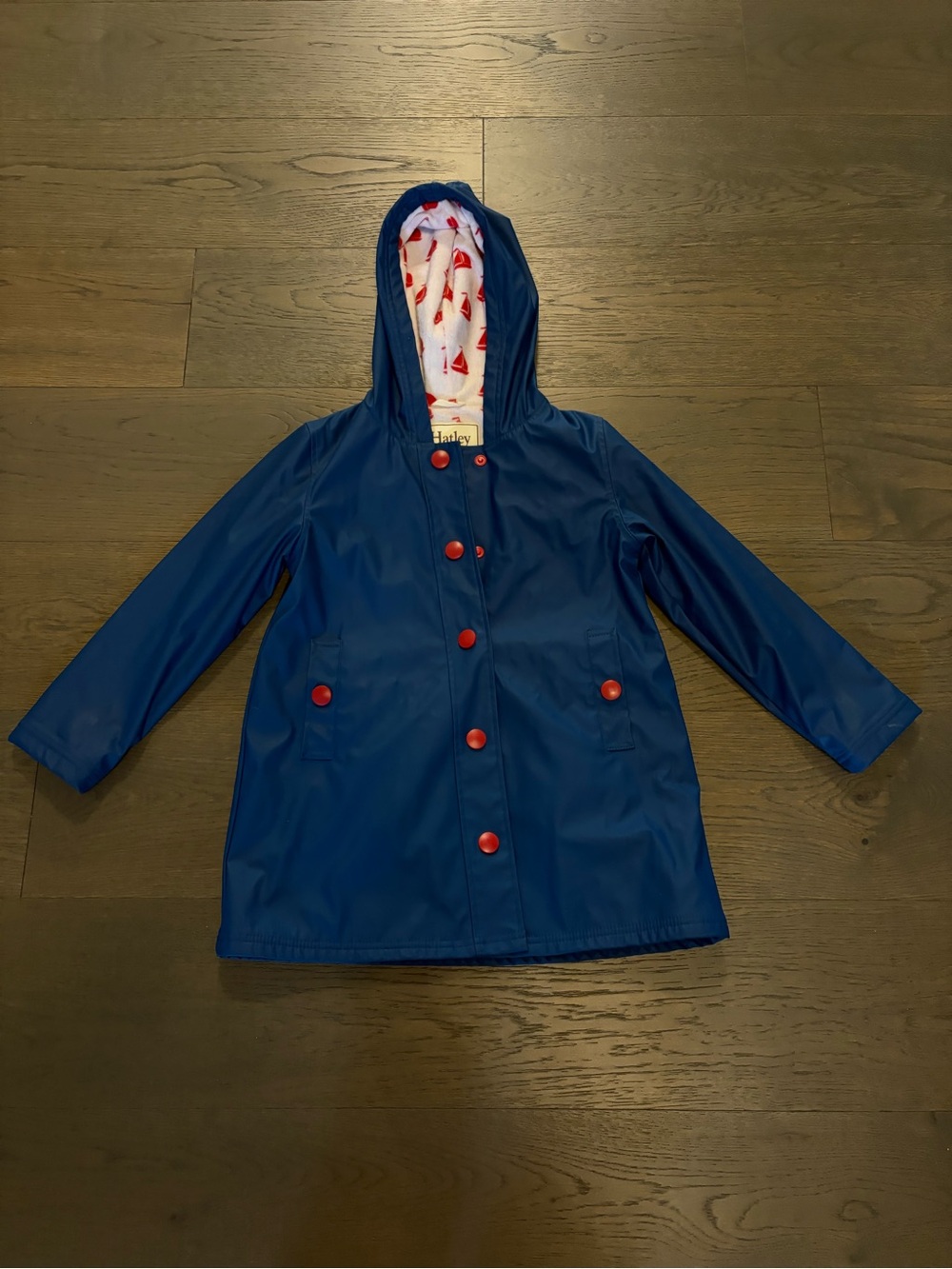 Hatley girls blue & red raincoat sz 7 EUC